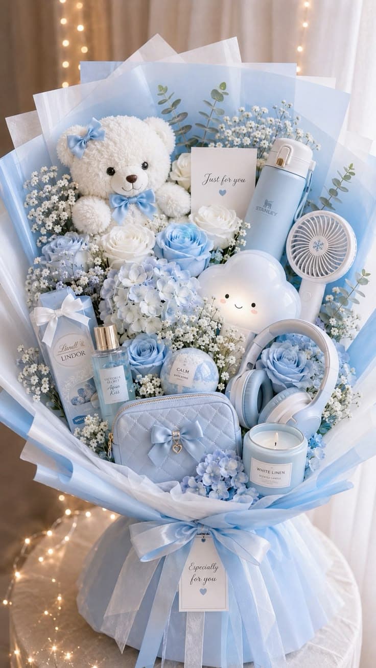 Sky Blue Deluxe Keepsake Bouquet